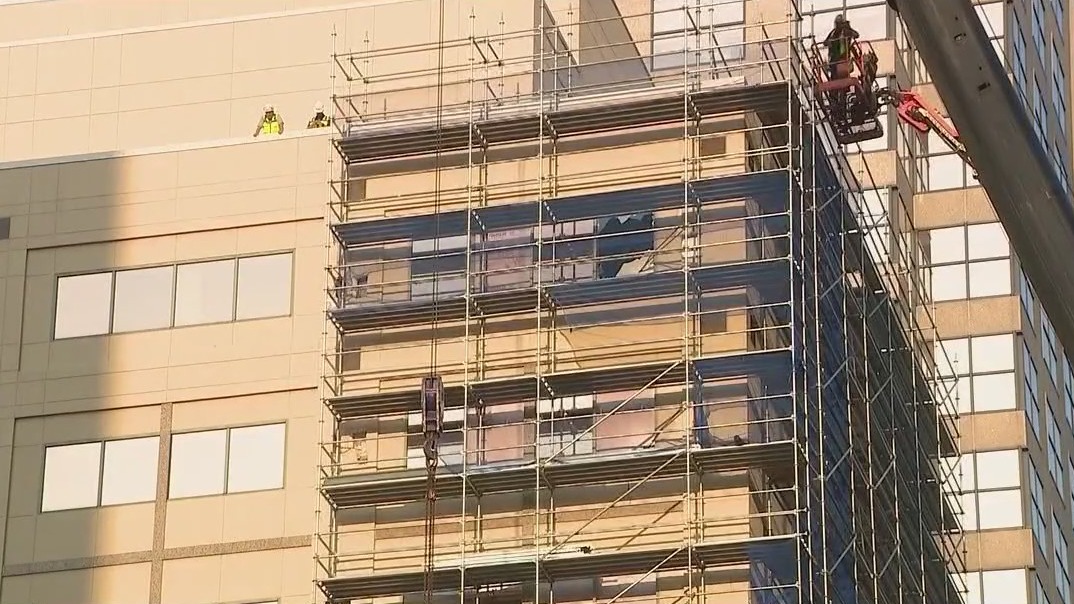 Unstable scaffolding removed from building